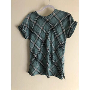 J. Jill Women's Short Sleeve Plaid Cotton Blend Button Back Top XS